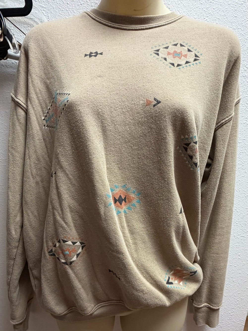 Women's Crewneck Aztec-Print Pullover Sweatshirt - Beige